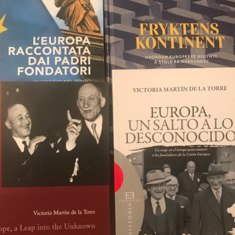 Victoria Martin de la Torres compilation of the covers of the different linguistic versions of my book about the EU founding fathers "Europe, a leap into the unknown"